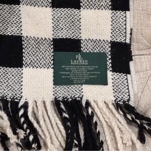 Vtg RALPH LAUREN Alpaca & Wool Blend Black White Buffalo Plaid Blanket 57”x72”